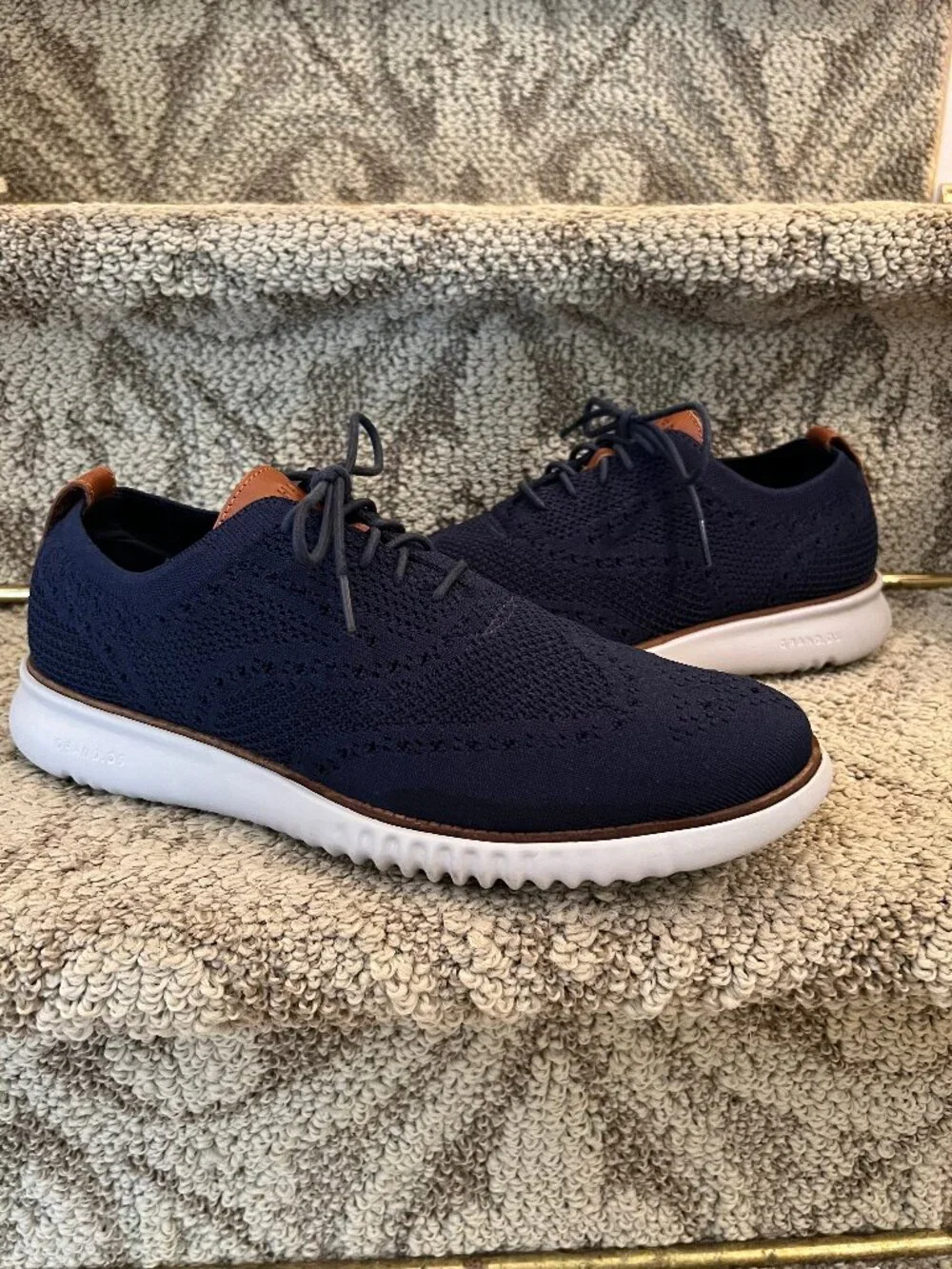 EUC Cole Haan ZeroGrand Wingtip Oxford Shoes in Navy Blue Knit Size 9.5 M